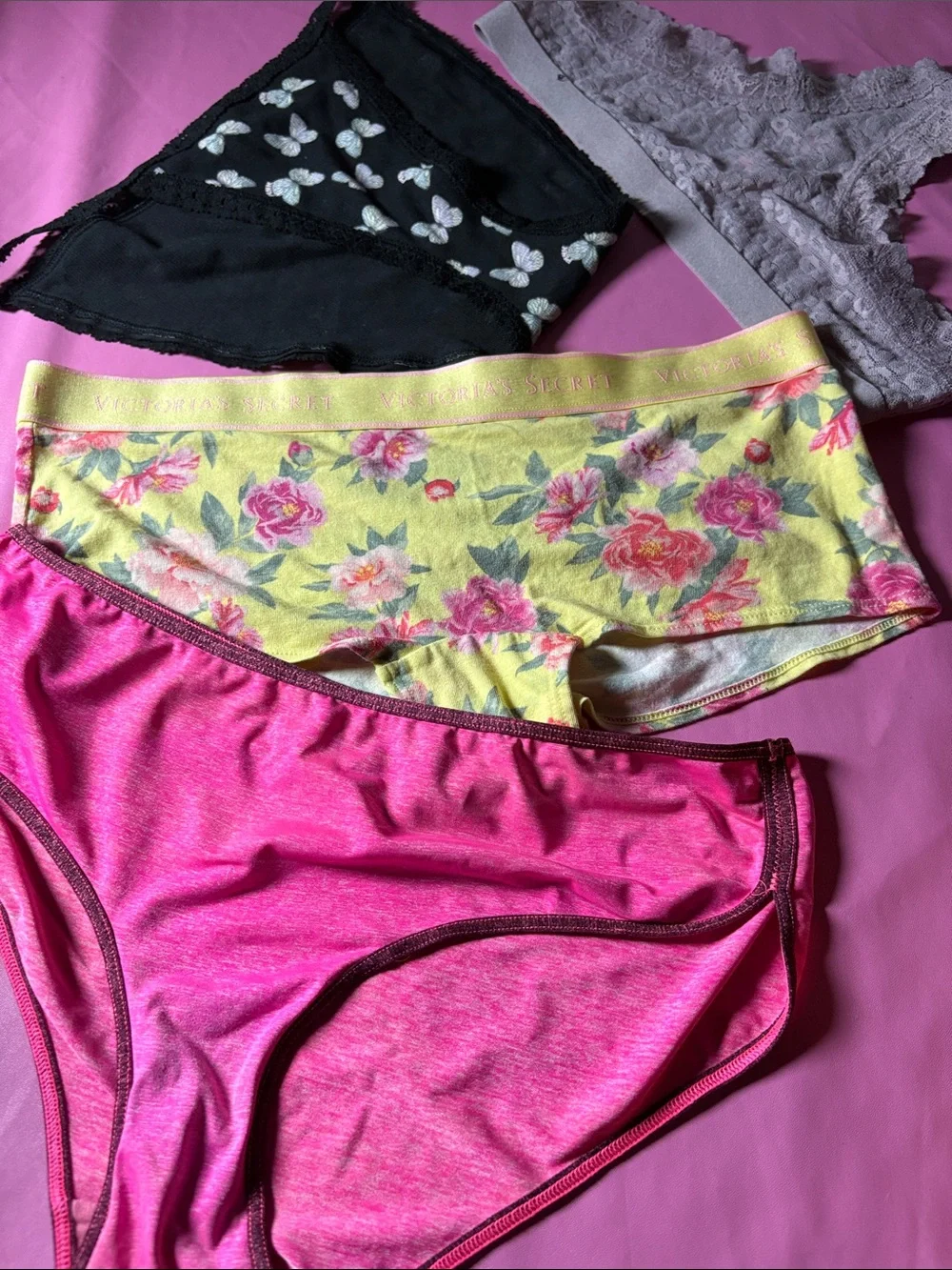 Victoria's Secret Black Lace, Pink, Yellow Floral & Lilac Bikini Panty Set